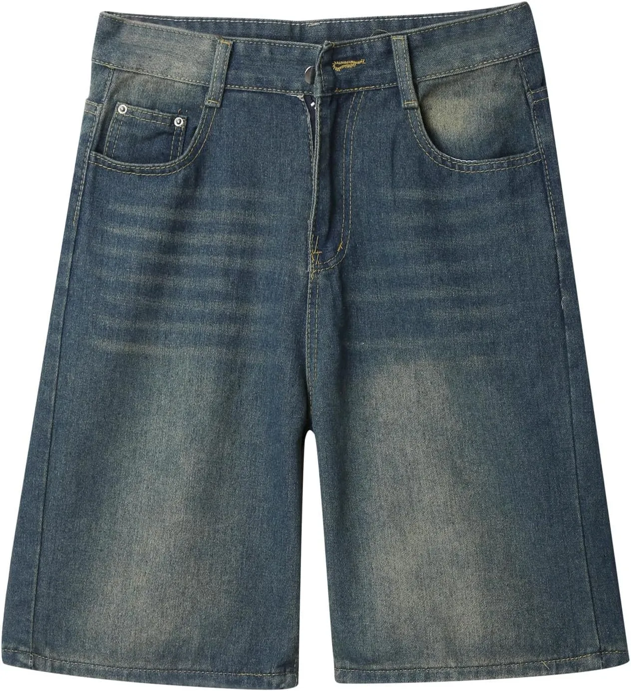 Men Y2K Baggy Jean Shorts Summer Casual Hip Hop Aesthetic Pants Loose Fit Denim Shorts with Pockets Streetwear
