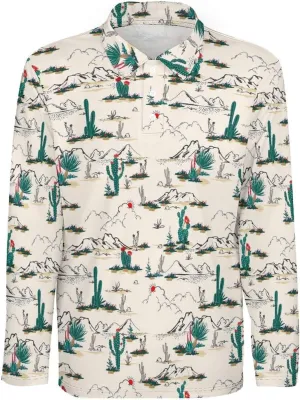 Mens Cactus Polo Shirts Quick-Dry Moisture Wicking 3D Print Long Sleeve Golf Shirts