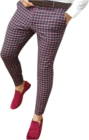 Men's Casual Stretch Business Dress Pants Slim Fit Plaid Stylish Golf Chino Pants Skinny Flat-Front Tapered Work Pant