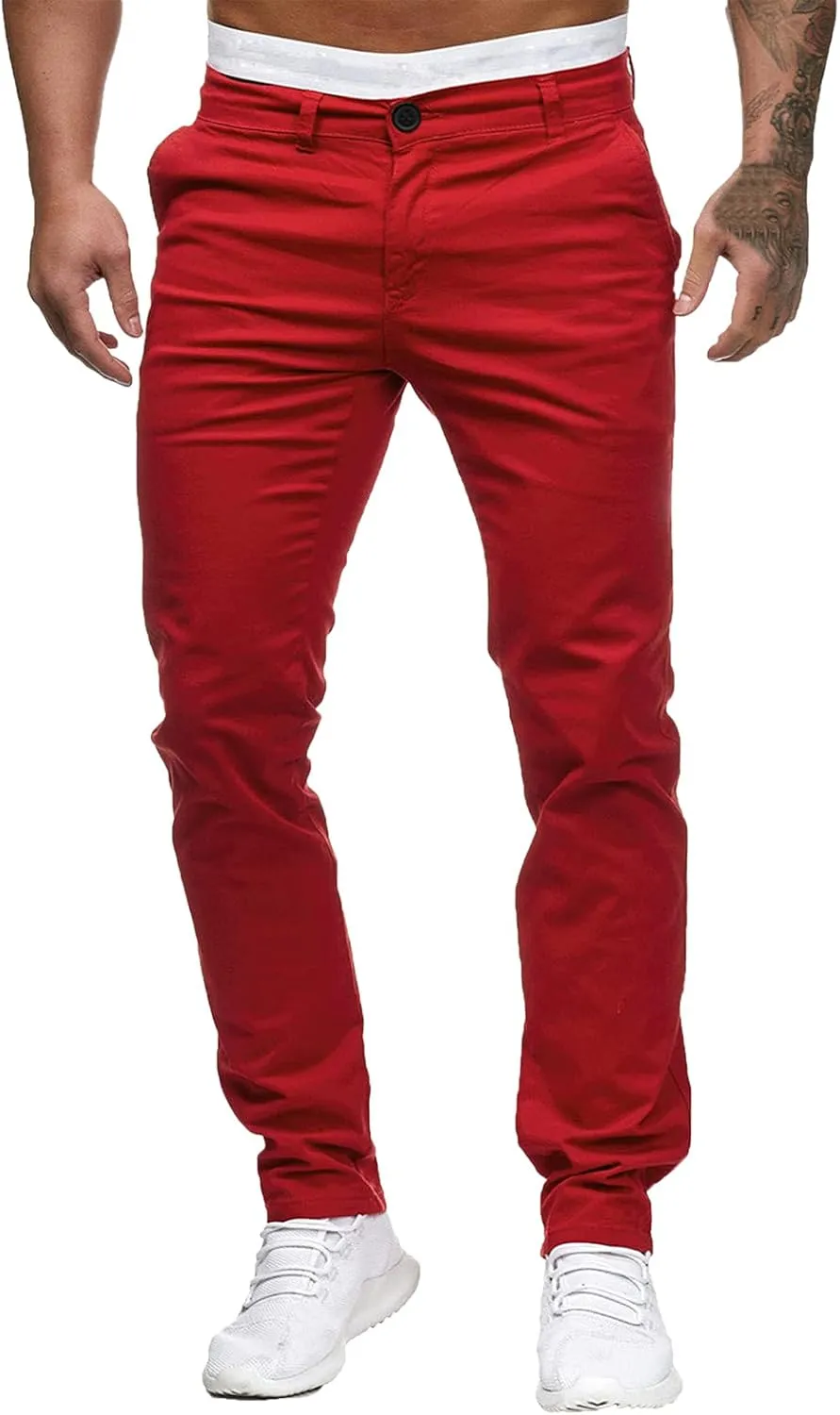 Mens Chinos Slim Fit Pants Flat Front Skinny Straight Leg Dress Pants Stretch Lightweight Comfy Casual Trousers with Pockets