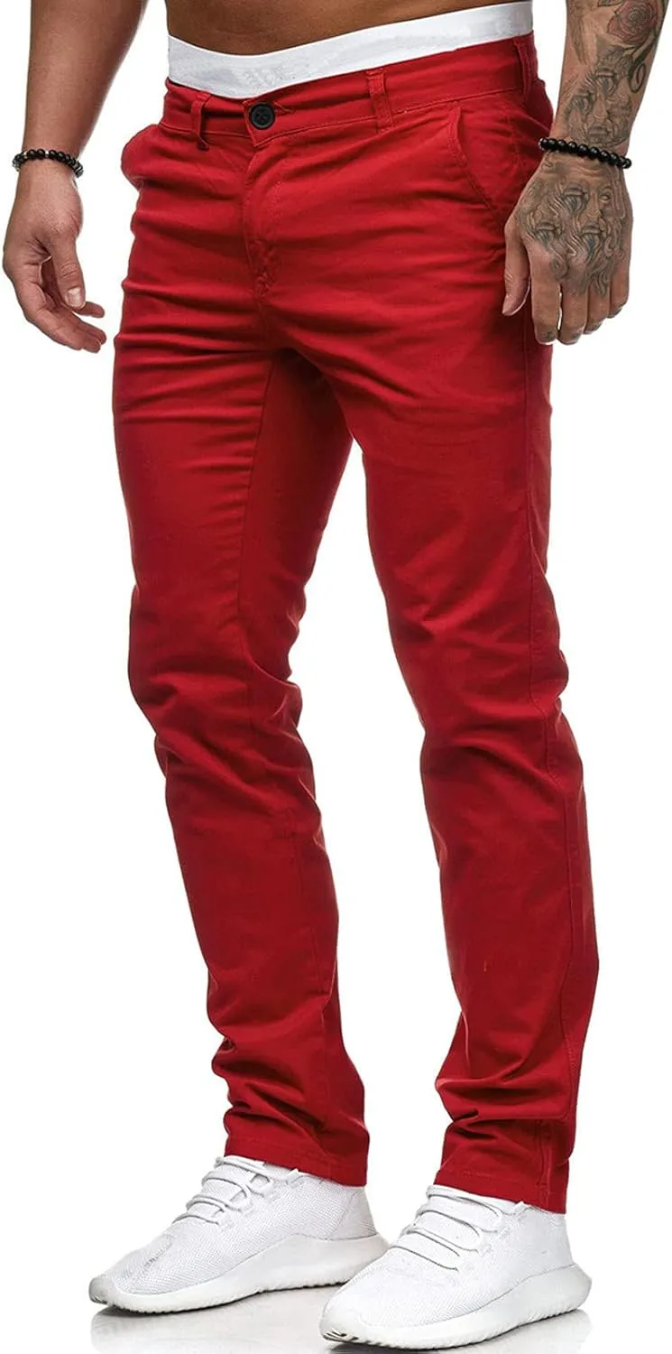 Mens Chinos Slim Fit Pants Flat Front Skinny Straight Leg Dress Pants Stretch Lightweight Comfy Casual Trousers with Pockets