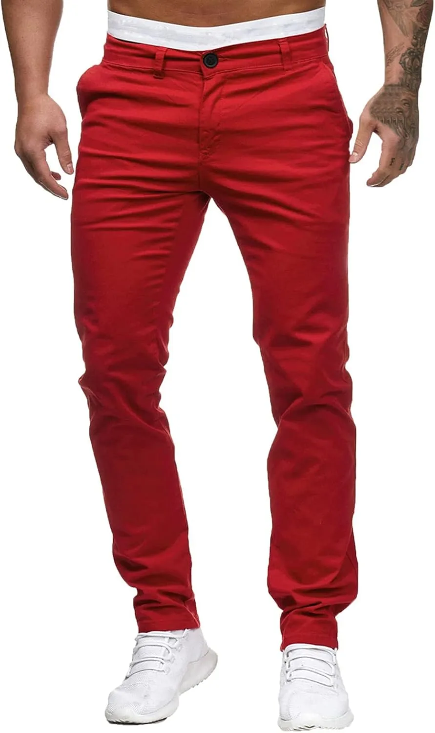 Mens Chinos Slim Fit Pants Flat Front Skinny Straight Leg Dress Pants Stretch Lightweight Comfy Casual Trousers with Pockets