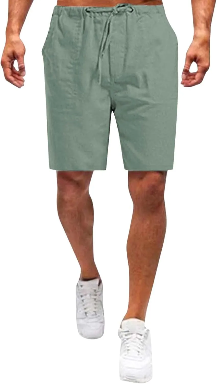 Mens Dressy Casual Shorts Summer Loose Fit Lightweight Plus Size Drawstring Sports Pants Solid Combat Leisure Vacation Shorts