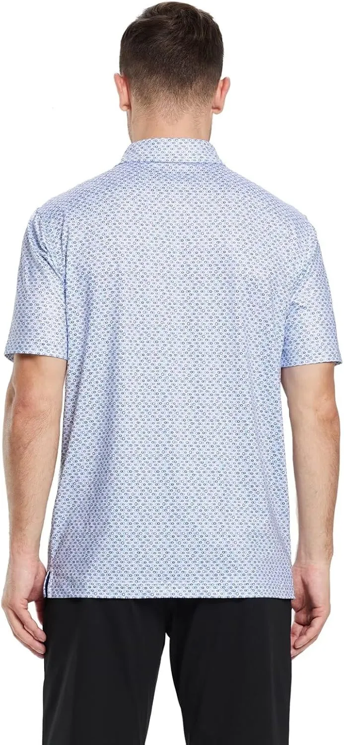 Mens Golf Shirts Short Sleeve Moisture Wicking Dry Fit Print Performance Athletic Casual Golf Polo Shirts for Men