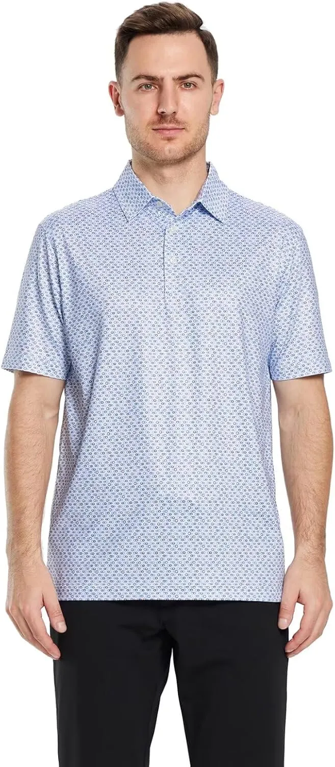 Mens Golf Shirts Short Sleeve Moisture Wicking Dry Fit Print Performance Athletic Casual Golf Polo Shirts for Men
