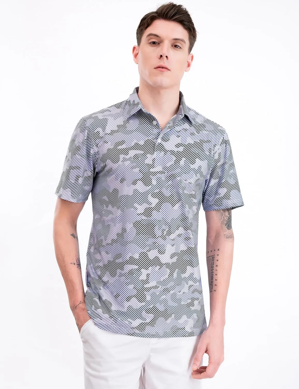 Men's Golf Shirts Short Sleeve Moisture Wicking Print Patterns Collared Performance Polo Golf Shirts for Men Dry Fit