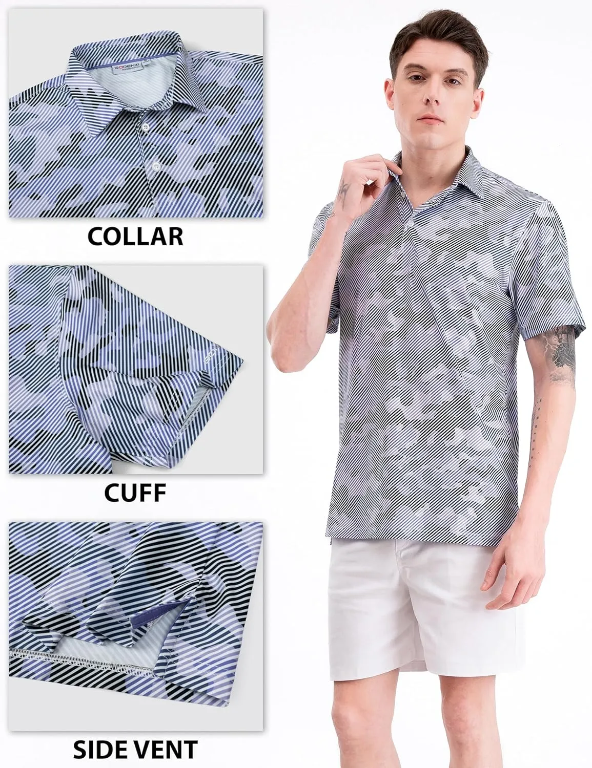 Men's Golf Shirts Short Sleeve Moisture Wicking Print Patterns Collared Performance Polo Golf Shirts for Men Dry Fit