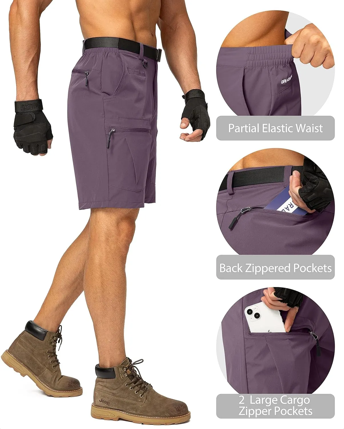 Men's Hiking Cargo Shorts Stretch Quick Dry Outdoor Tactical Shorts for Men with Multi Pocket for Fishing Casual