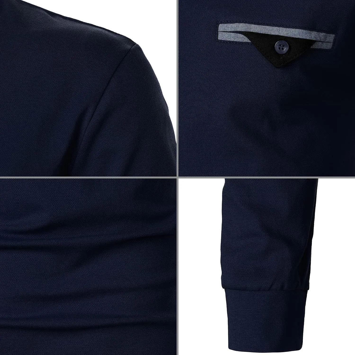 Men's Long Sleeve Polo Shirts Casual Fit Plaid Collar Cotton Golf T-Shirts