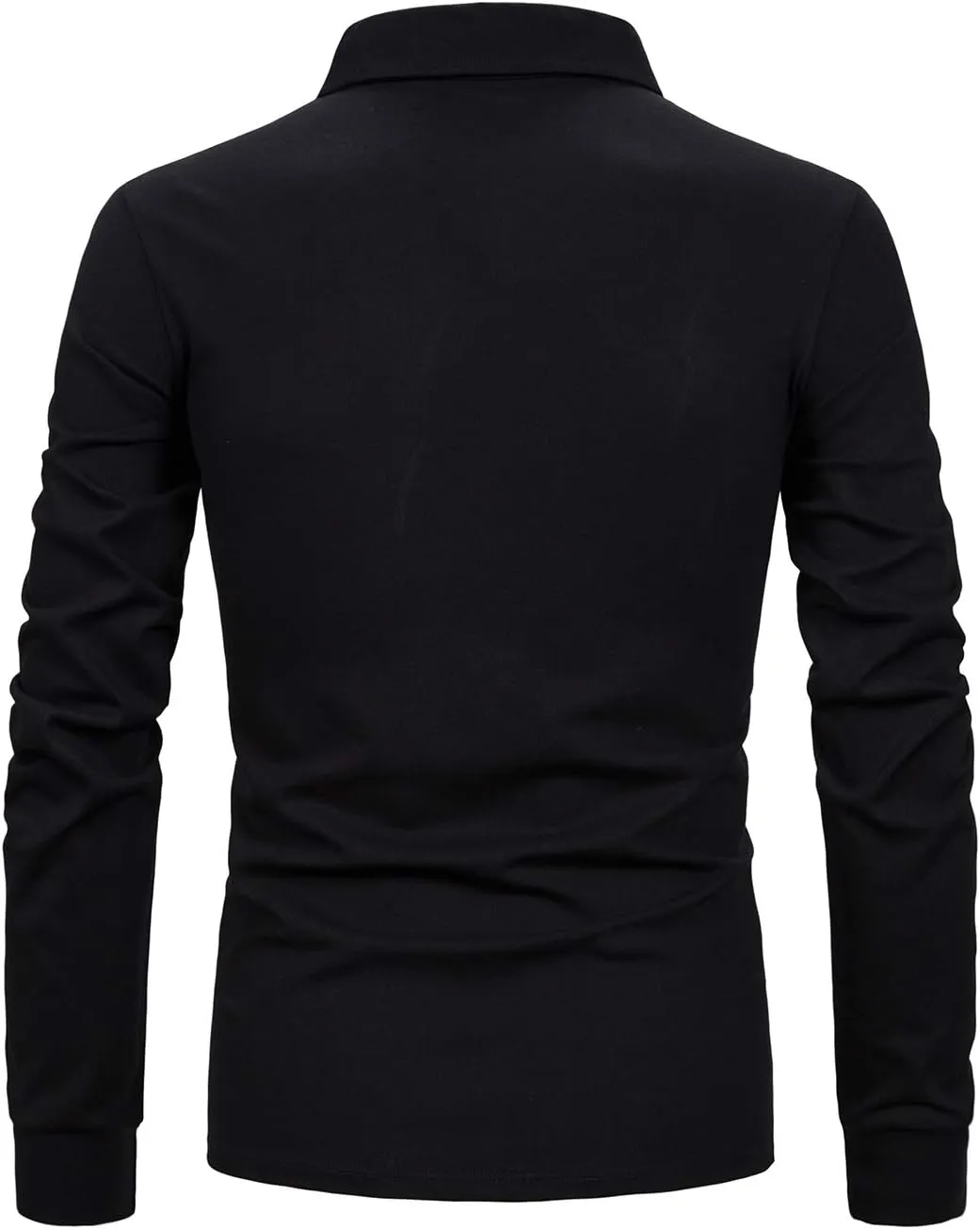 Men's Long Sleeve Polo Shirts Casual Fit Plaid Collar Cotton Golf T-Shirts