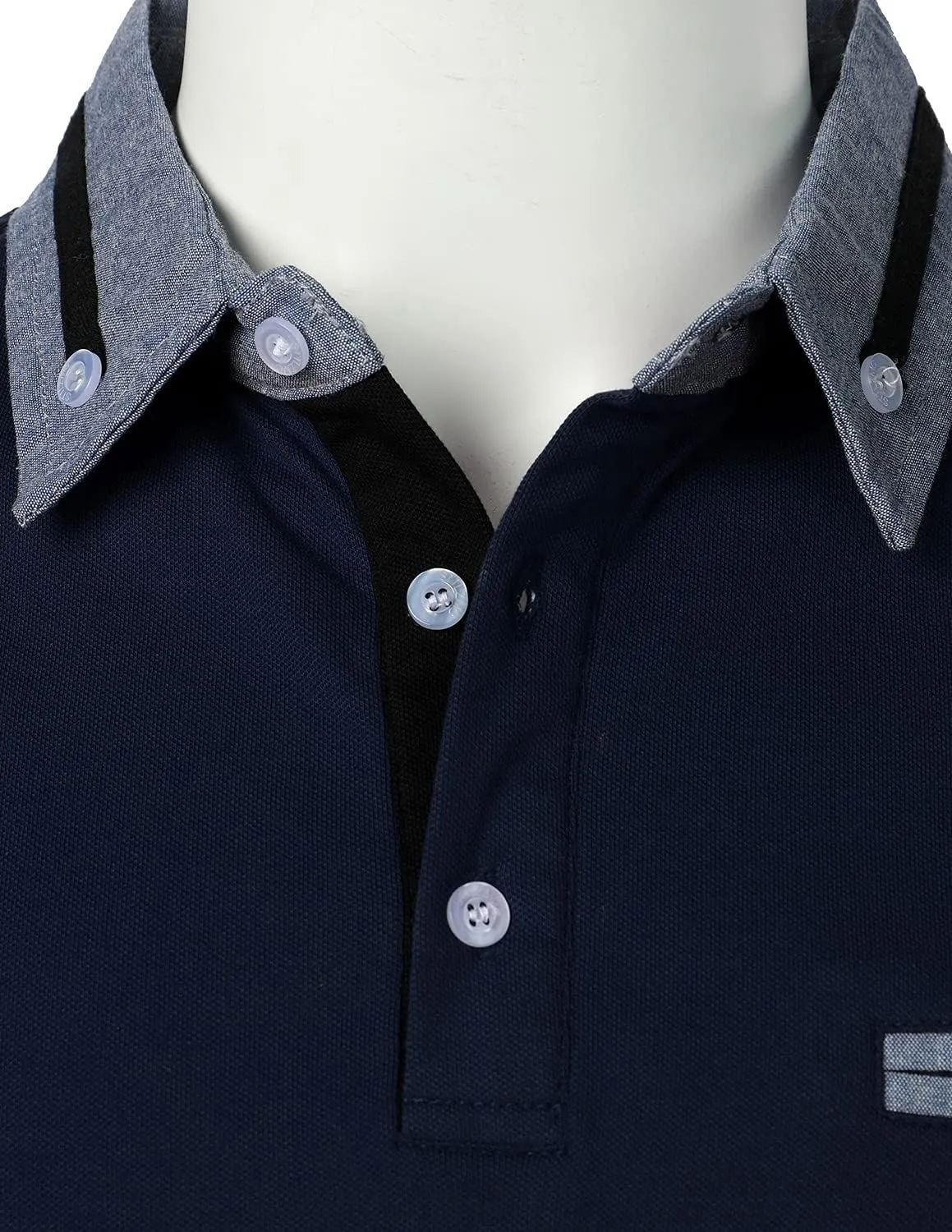 Men's Long Sleeve Polo Shirts Casual Fit Plaid Collar Cotton Golf T-Shirts