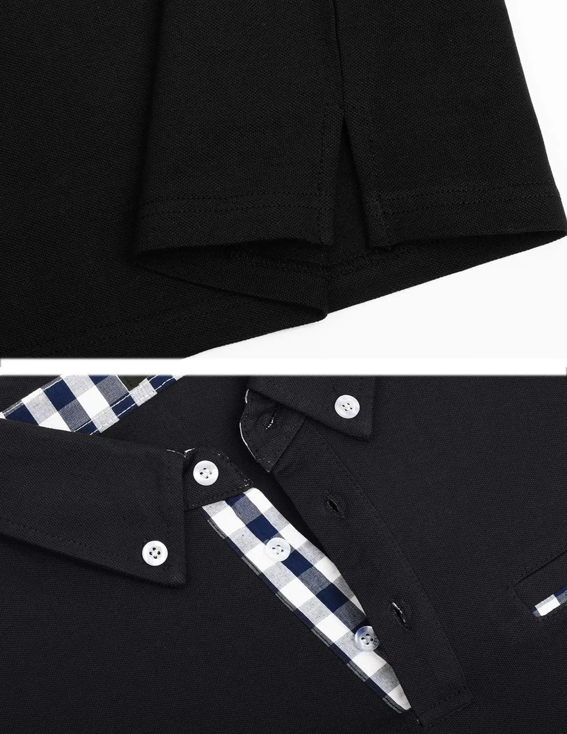 Men's Long Sleeve Polo Shirts Casual Fit Plaid Collar Cotton Golf T-Shirts