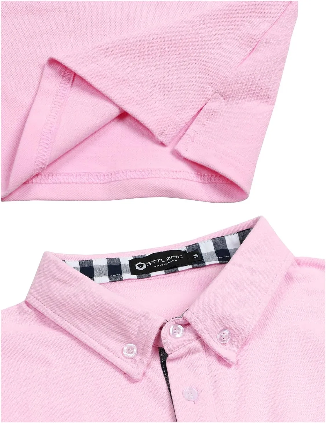 Men's Long Sleeve Polo Shirts Casual Fit Plaid Collar Cotton Golf T-Shirts