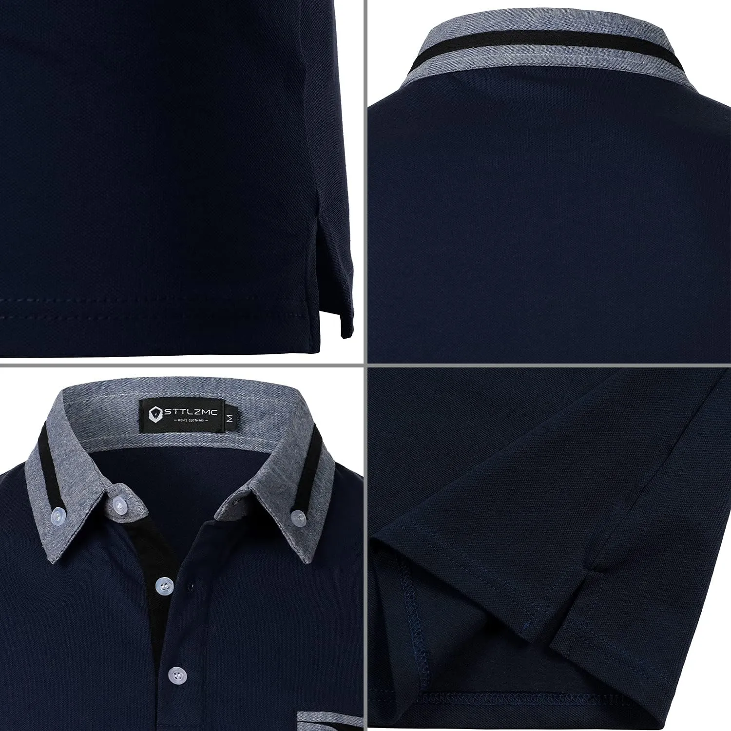 Men's Long Sleeve Polo Shirts Casual Fit Plaid Collar Cotton Golf T-Shirts