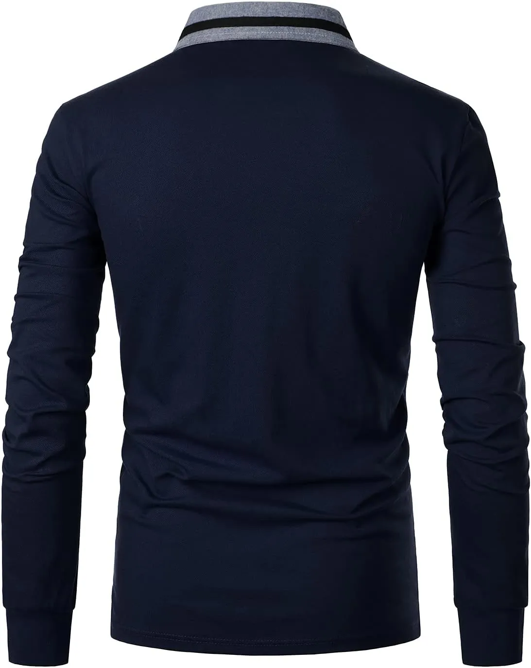 Men's Long Sleeve Polo Shirts Casual Fit Plaid Collar Cotton Golf T-Shirts