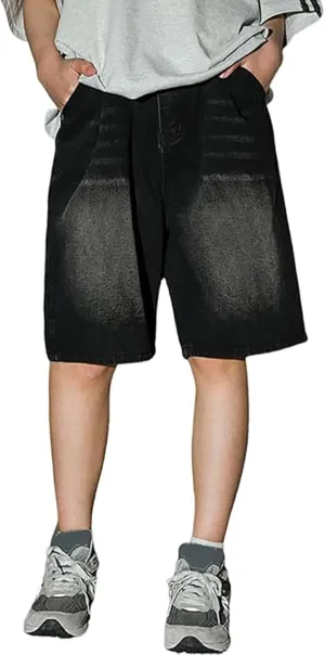 Mens Loose Fit Denim Shorts Baggy Summer Casual Wide Leg Mid Jean Jorts Hip Hop Shorts Streetwear Clothes