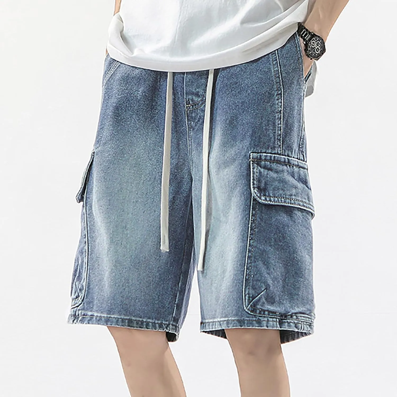 Mens Loose Hip Hop Cropped Jean Shorts Work Denim Shorts with Pockets Summer Casual 2025 Trendy Streetwear
