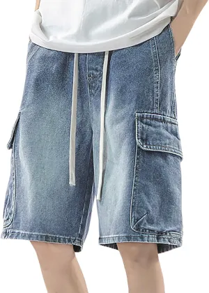 Mens Loose Hip Hop Cropped Jean Shorts Work Denim Shorts with Pockets Summer Casual 2025 Trendy Streetwear