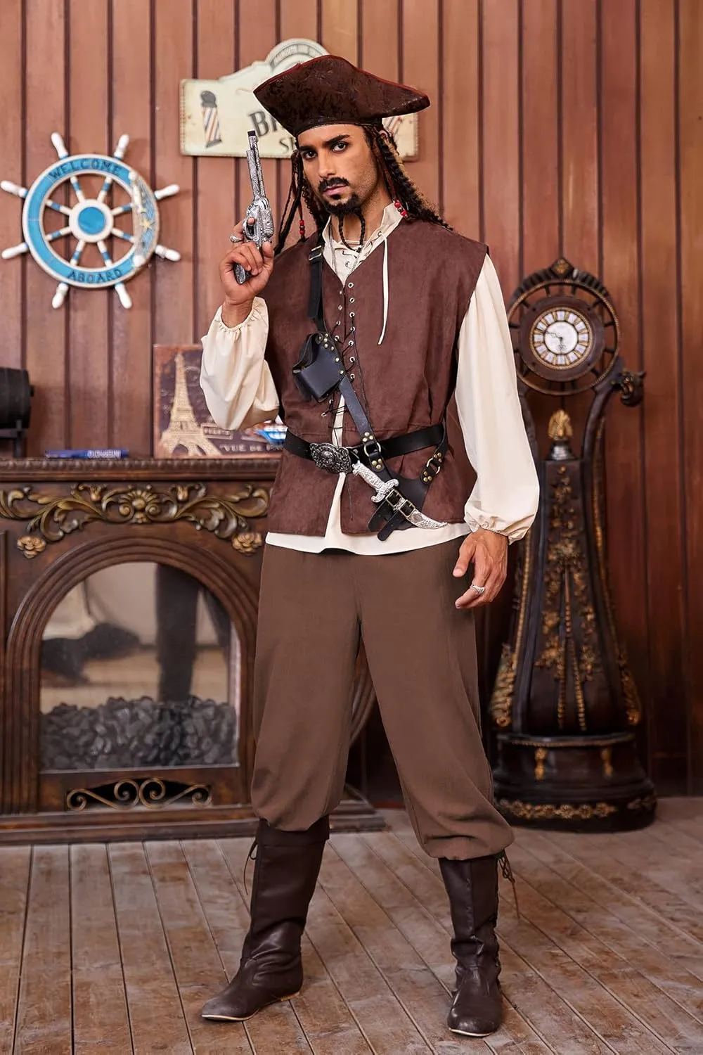 Mens Pirate Linen Pants Medieval Viking Navigator Costume Trousers Renaissance Lace Up Cosplay Pants