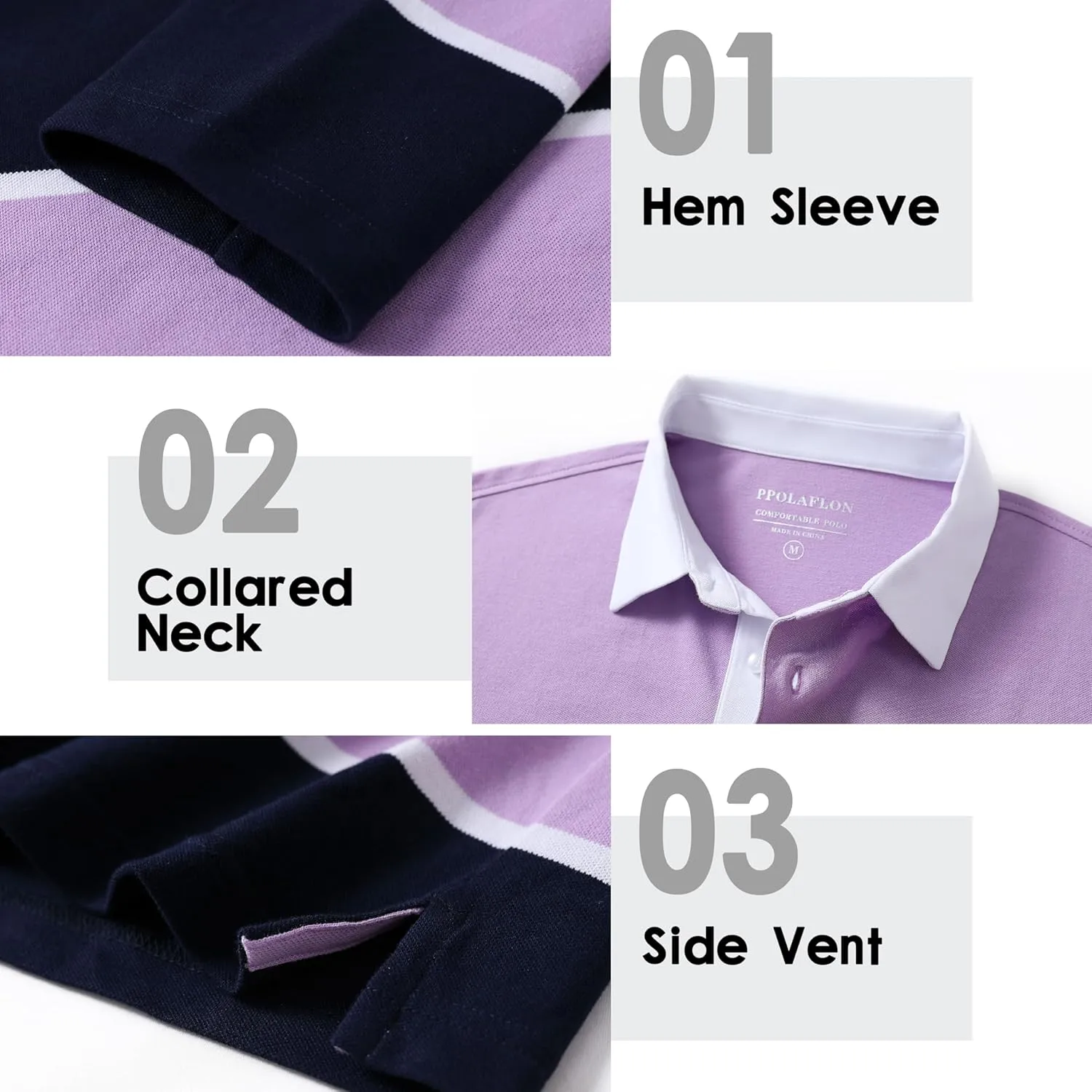 Men's Polo Shirts Long Sleeve Striped Dry Fit Casual Collared Pique Golf Polo Shirts for Mens
