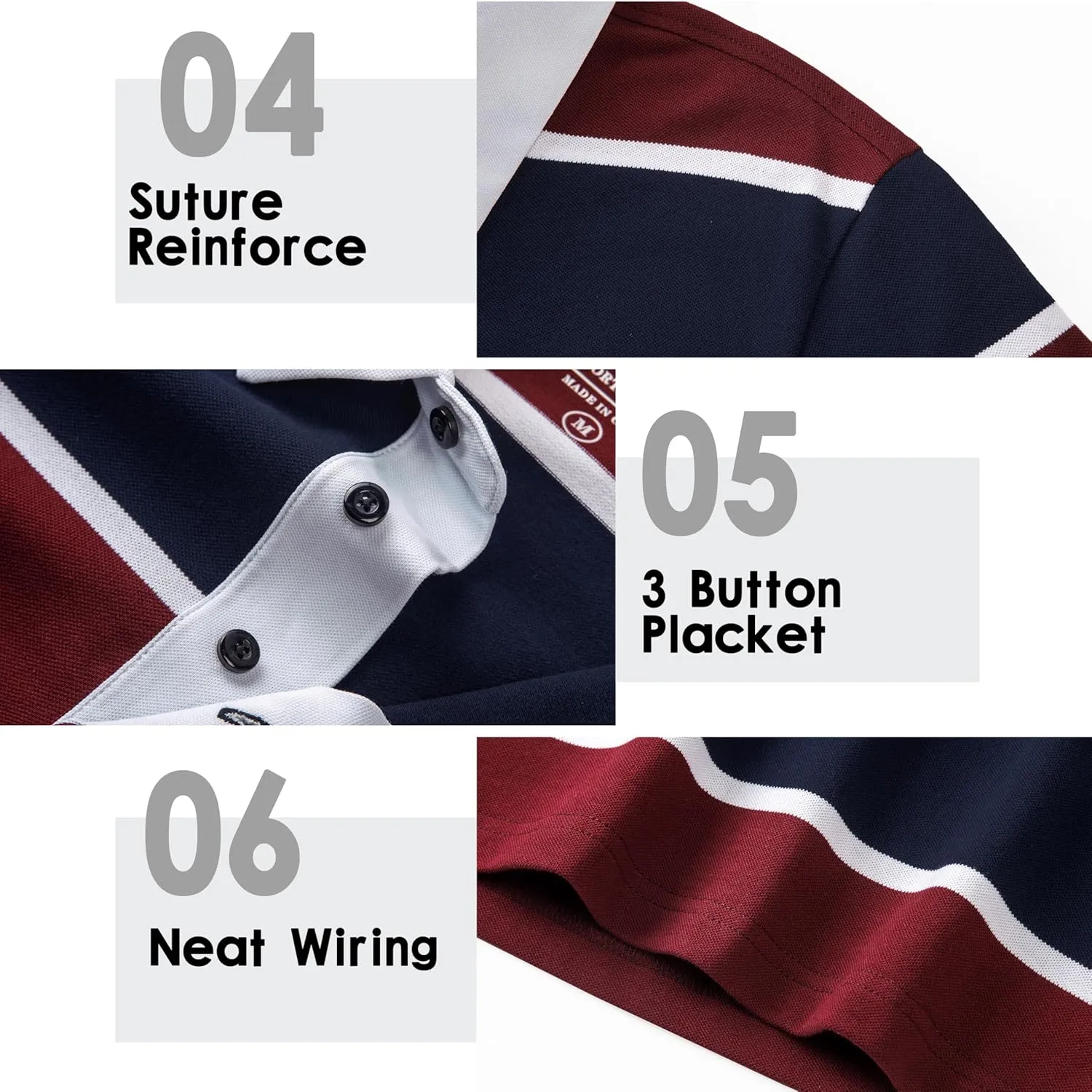Men's Polo Shirts Long Sleeve Striped Dry Fit Casual Collared Pique Golf Polo Shirts for Mens