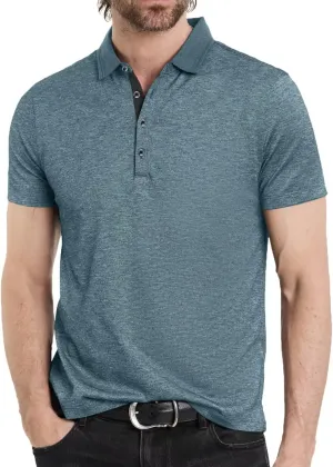 Men's Polo Shirts Short Sleeve Golf Polo Moisture Wicking Heather Tipped Casual Collared Shirts