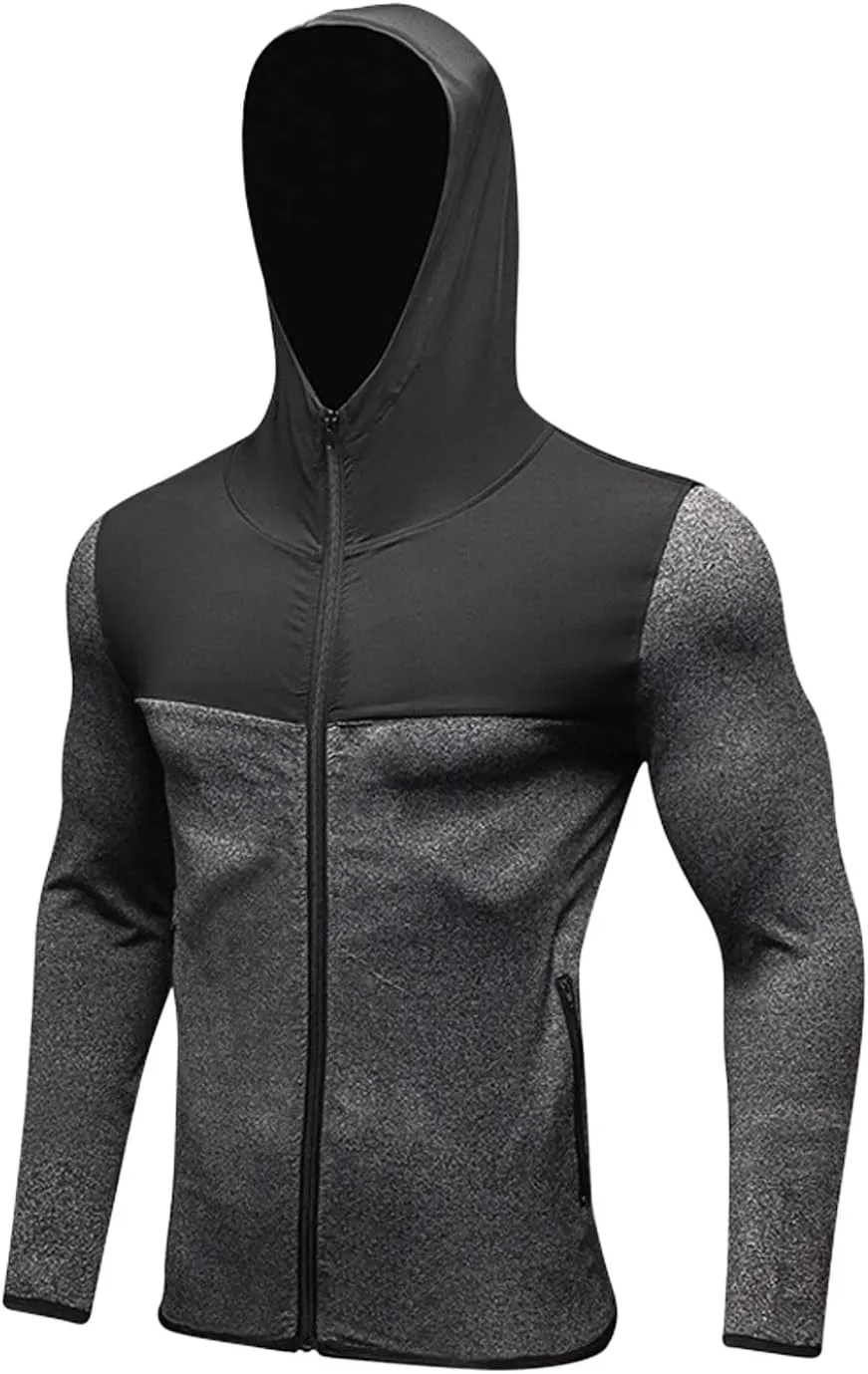 Men's Quick-Dry Hoodies Running Sweatshirt Slim Fit Zip Up Fitness Gym T Shirts