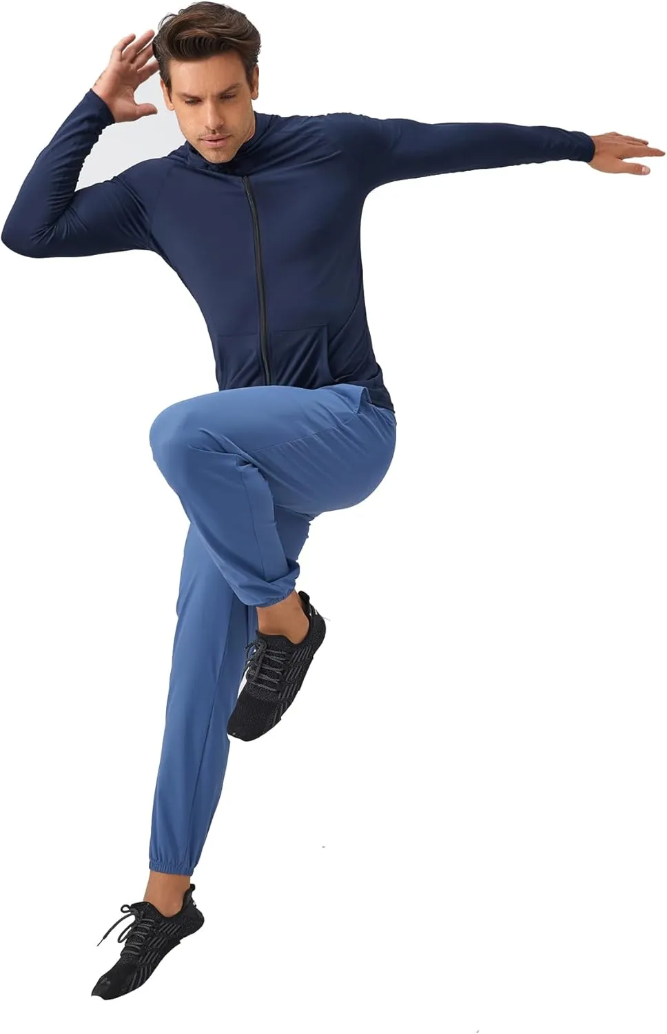 Men's Quick-Dry Hoodies Running Sweatshirt Slim Fit Zip Up Fitness Gym T Shirts