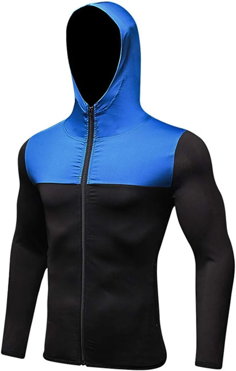 Men's Quick-Dry Hoodies Running Sweatshirt Slim Fit Zip Up Fitness Gym T Shirts