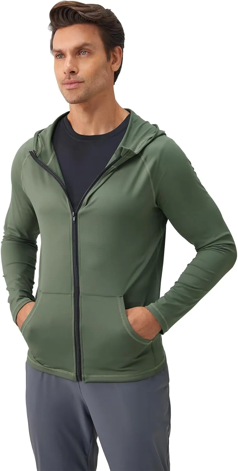 Men's Quick-Dry Hoodies Running Sweatshirt Slim Fit Zip Up Fitness Gym T Shirts