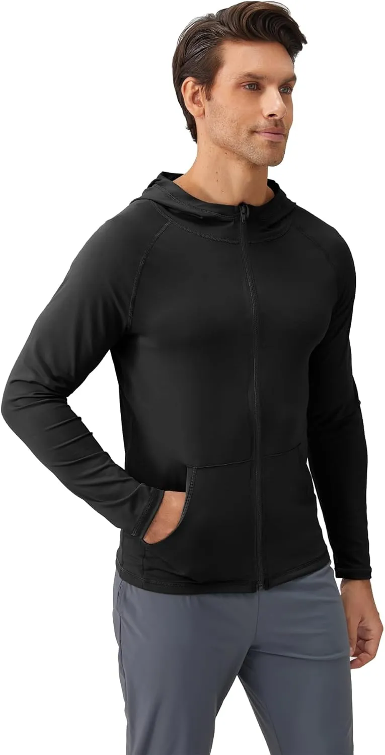 Men's Quick-Dry Hoodies Running Sweatshirt Slim Fit Zip Up Fitness Gym T Shirts