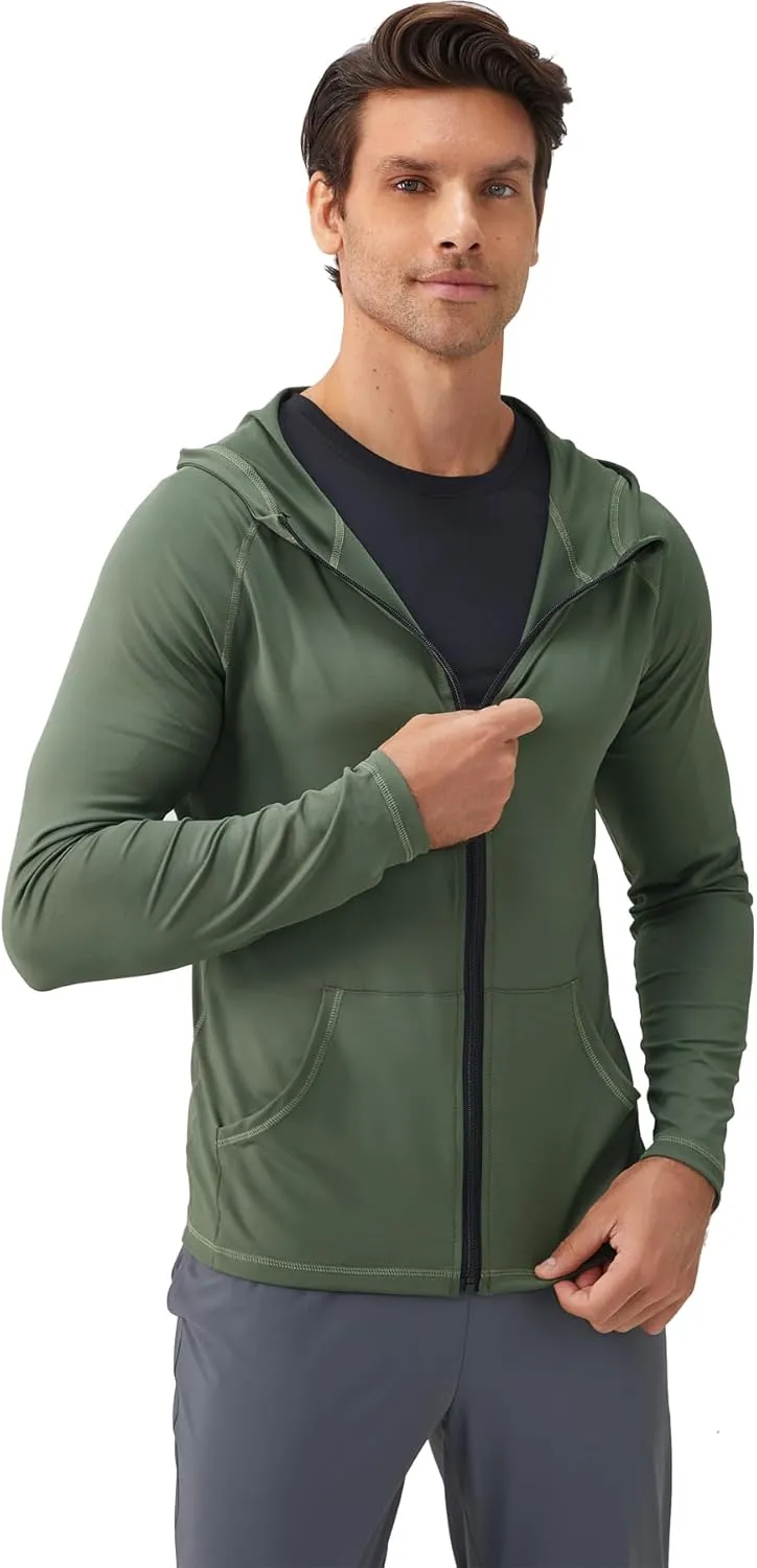 Men's Quick-Dry Hoodies Running Sweatshirt Slim Fit Zip Up Fitness Gym T Shirts