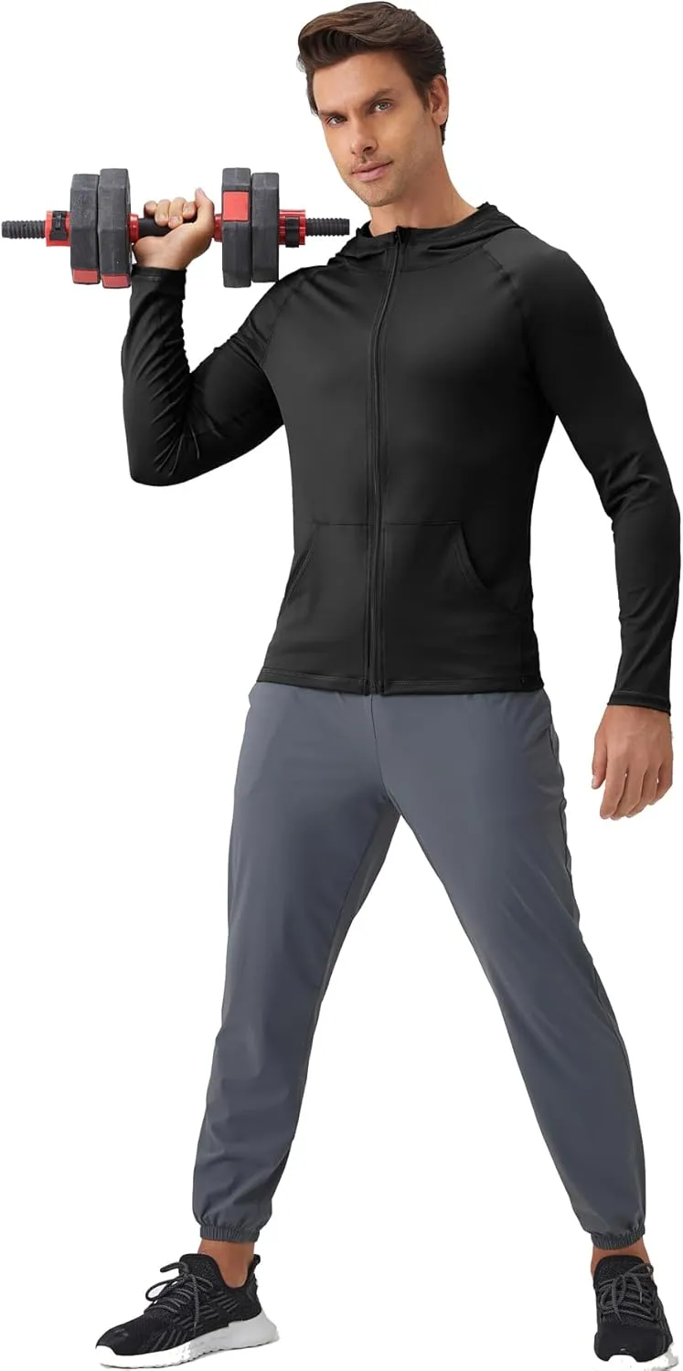 Men's Quick-Dry Hoodies Running Sweatshirt Slim Fit Zip Up Fitness Gym T Shirts