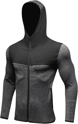 Men's Quick-Dry Hoodies Running Sweatshirt Slim Fit Zip Up Fitness Gym T Shirts