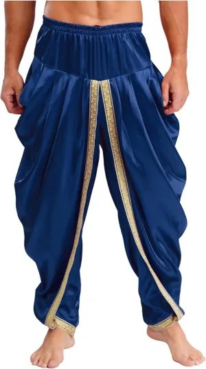 Mens Satin Harem Pants Casual Elastic Waist Pants Baggy Boho Summer Beach Dhoti Trousers