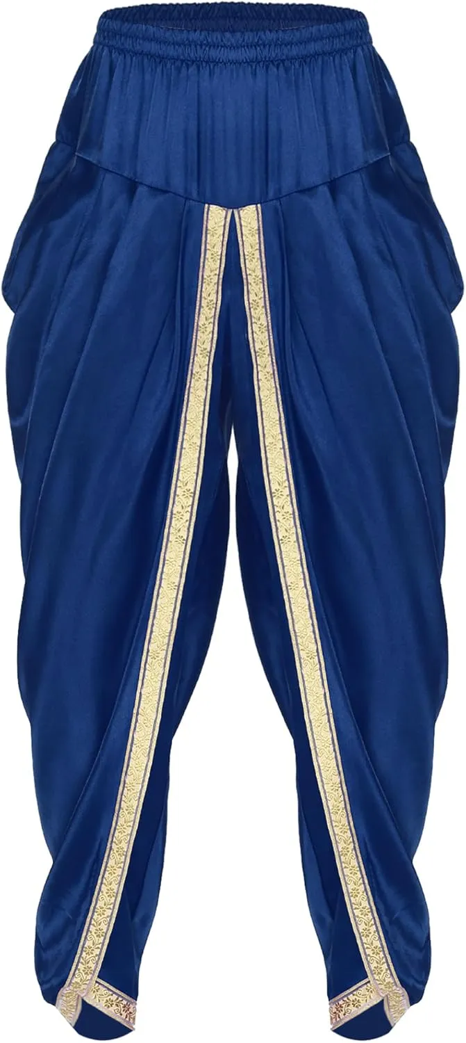 Mens Satin Harem Pants Casual Elastic Waist Pants Baggy Boho Summer Beach Dhoti Trousers