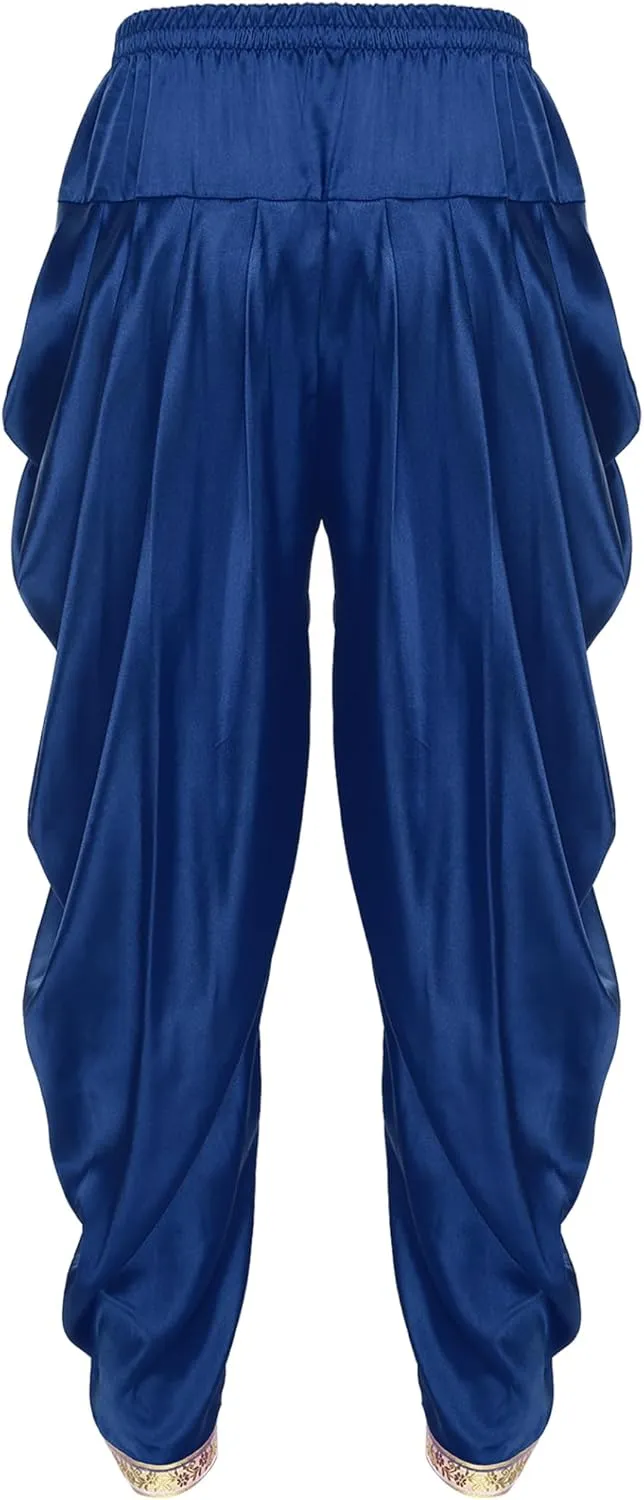 Mens Satin Harem Pants Casual Elastic Waist Pants Baggy Boho Summer Beach Dhoti Trousers