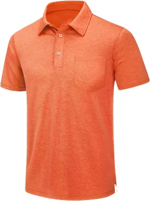 Mens Summer Quick Dry Lightweight Polo T-Shirts Golf Short Sleeve Shirts Sports Tops Orange