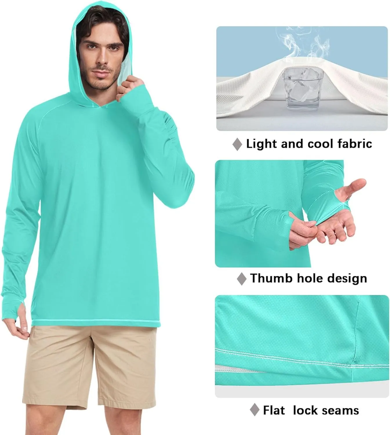 Men's Sun Shirt Hoodie Long Sleeve Mens Sun Shirts UPF 50  Quick-Dry Rashguard for Men Sailing Shirts