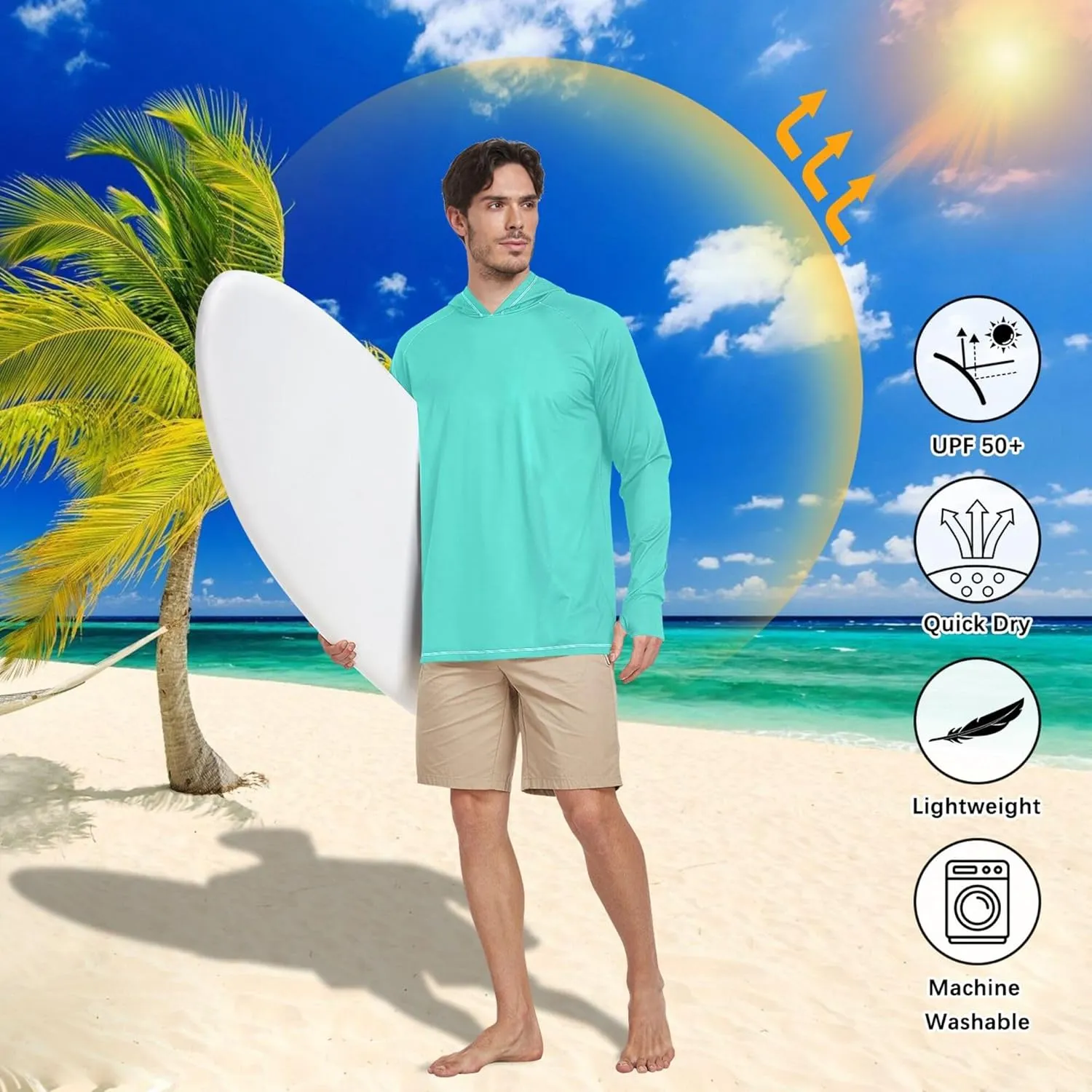 Men's Sun Shirt Hoodie Long Sleeve Mens Sun Shirts UPF 50  Quick-Dry Rashguard for Men Sailing Shirts