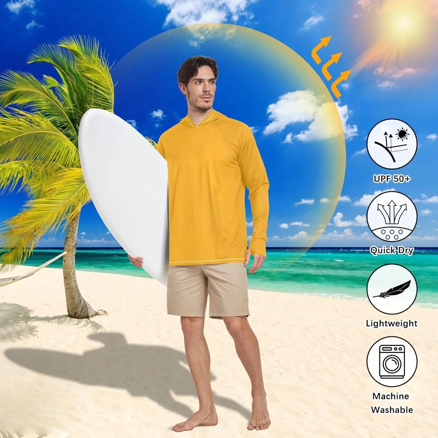 Mens Sun Shirts Protection Long Sleeve UPF 50   Mens Sun Shirts Quick-Dry Rashguard for Men Cooling Hoodies