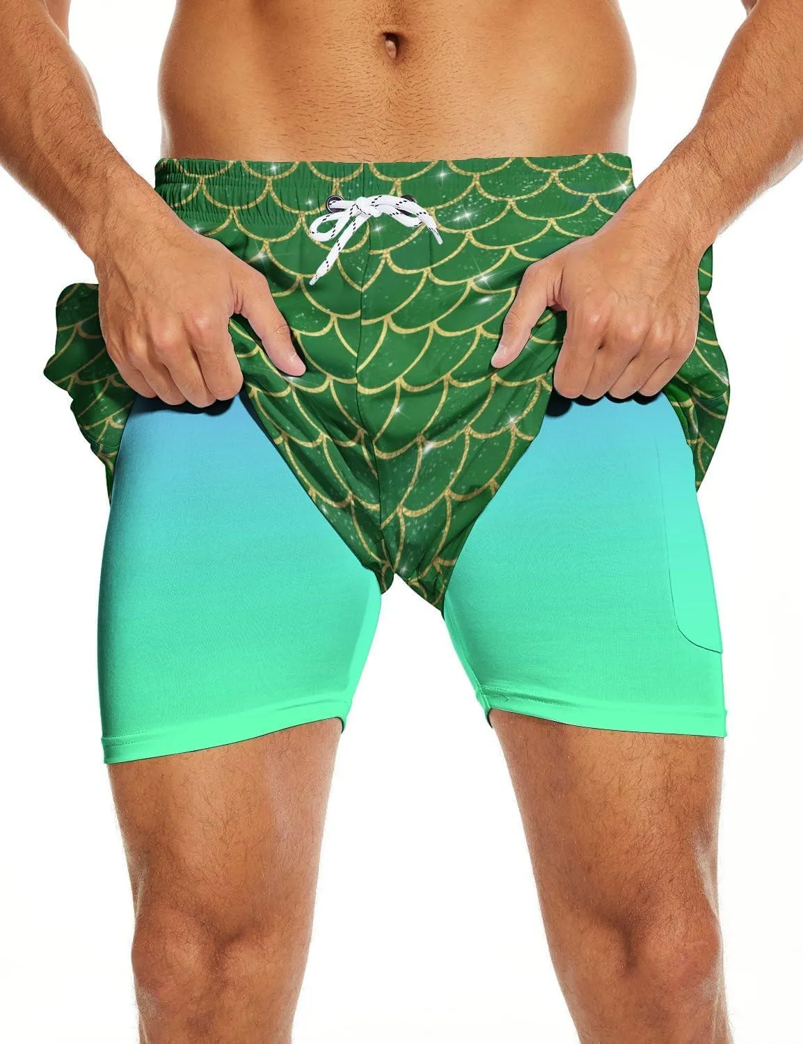 Men's Swim Trunks 7 Inch Inseam with Compression Liner Quick Dry Beach Shorts for Mens Board Shorts Swimwear