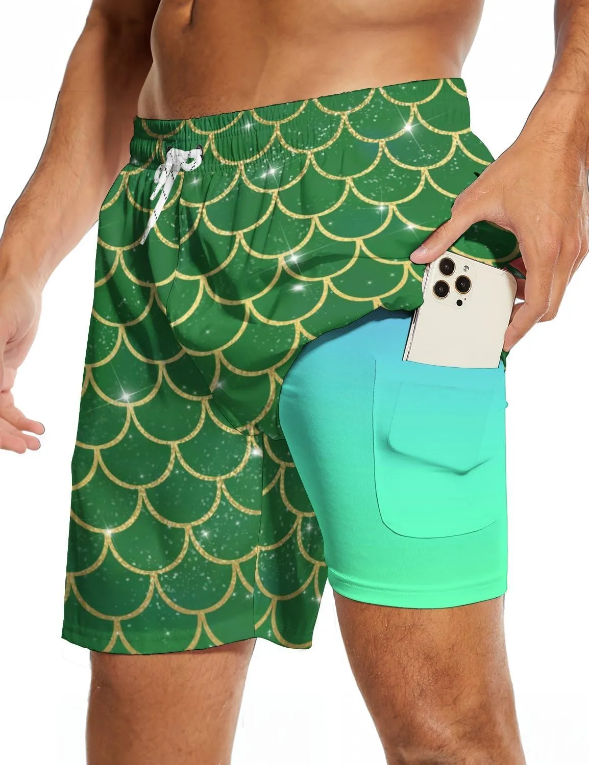 Men's Swim Trunks 7 Inch Inseam with Compression Liner Quick Dry Beach Shorts for Mens Board Shorts Swimwear