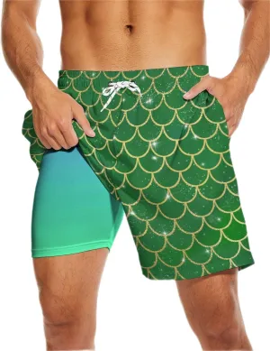Men's Swim Trunks 7 Inch Inseam with Compression Liner Quick Dry Beach Shorts for Mens Board Shorts Swimwear