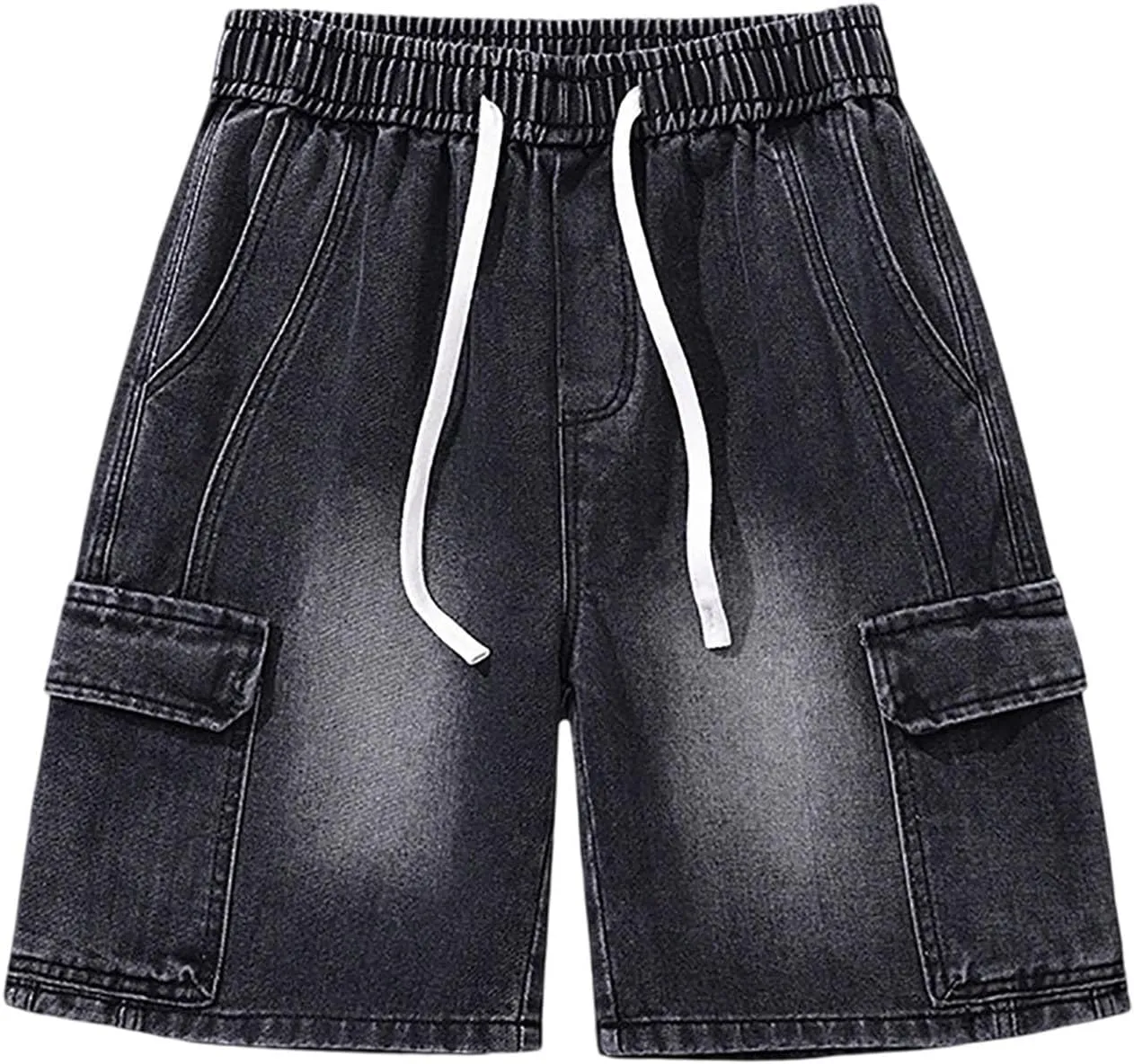 Mens Wide Leg Hip Hop Cropped Jean Shorts Baggy Denim Shorts with Pockets Aesthetic Pants Streetwear Clothes