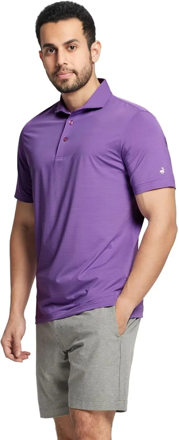MICHEL ROUEN Golf Shirts for Men Short Sleeve Lightweight Quick Dry Pin Striped Casual Collared Polo Shirts