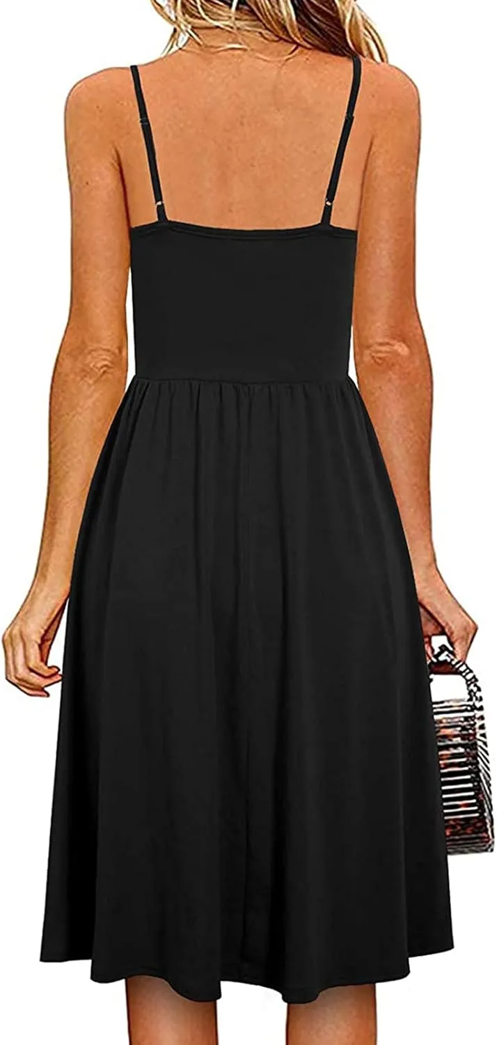 Midi Dresses for Women 2025 Summer Sleeveless V Neck Spaghetti Strap Beach Dress Casual Loose Swing Cute Sundresses