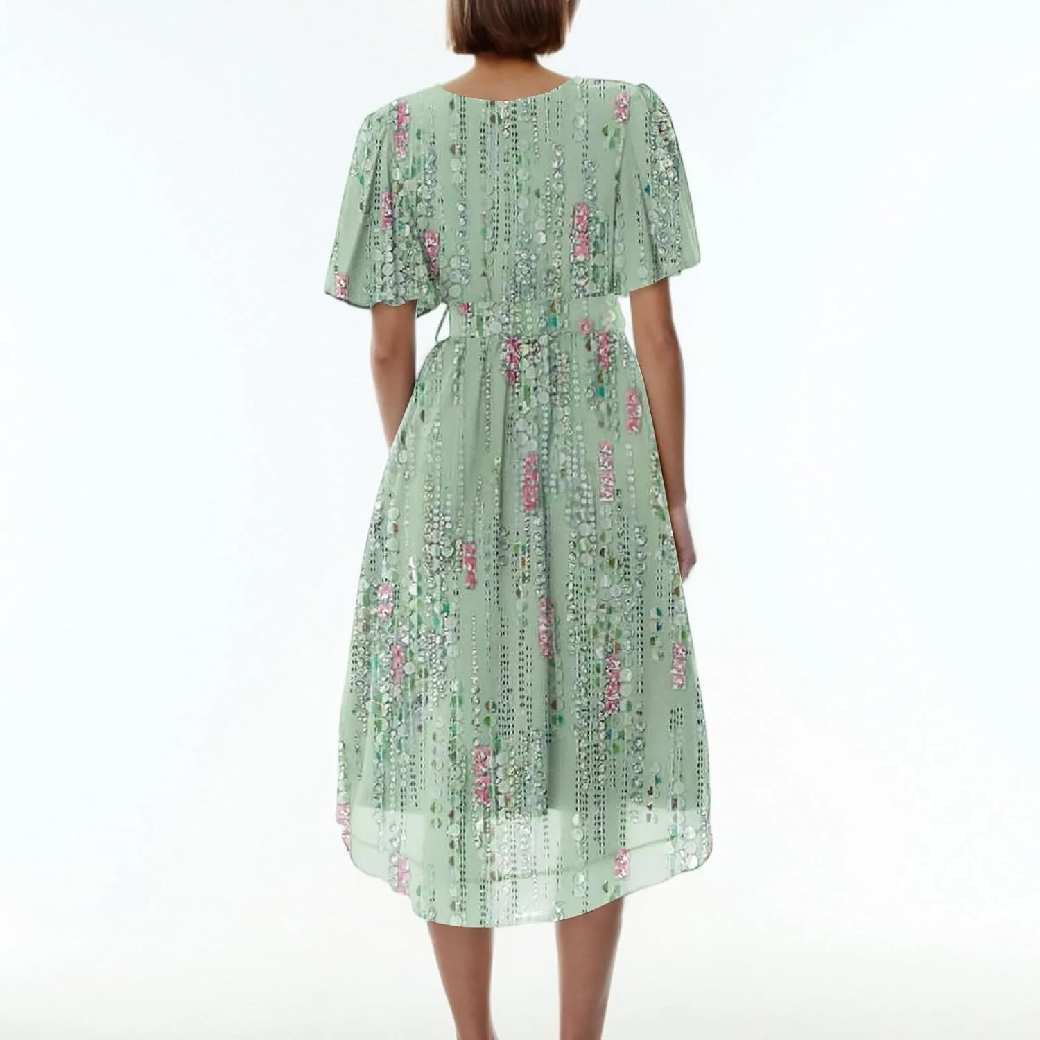 Midi Dresses for Women 2025,Wrap Flowy Womens Dress Wedding Prom Cocktail Summer Sexy Dresses for Women Chiffon