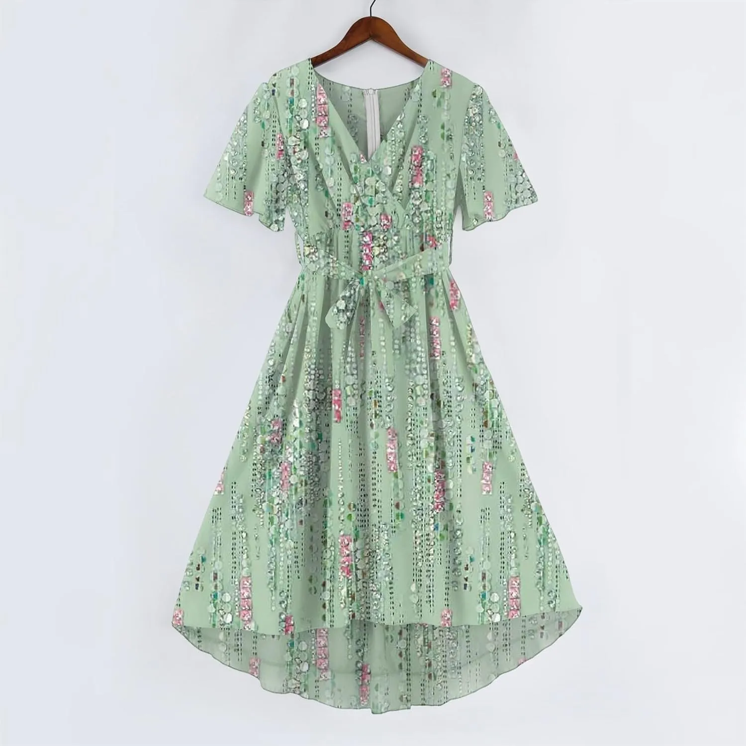 Midi Dresses for Women 2025,Wrap Flowy Womens Dress Wedding Prom Cocktail Summer Sexy Dresses for Women Chiffon