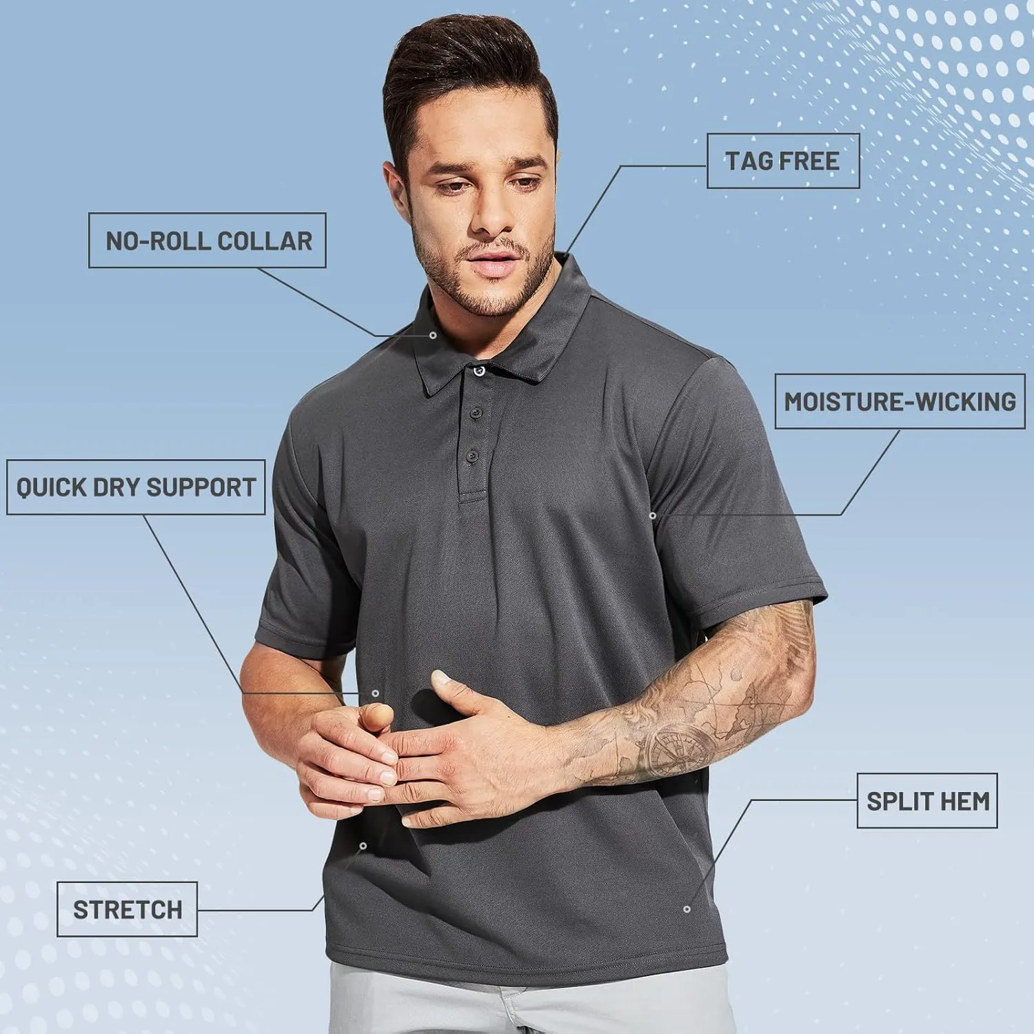 MIER Men's Quick Dry Polo Shirts Polyester Casual Collared Shirts Short Sleeve, Moisture-Wicking, Sun Protection